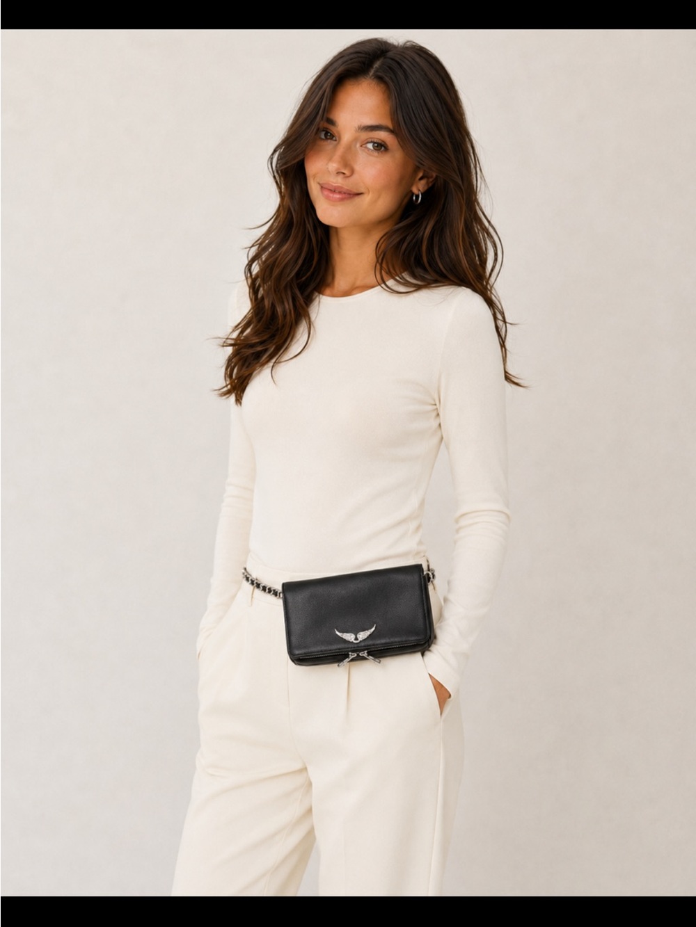 Zadig & Voltaire Black Leather Chain Crossbody with Silver Wing Emblem - Picture 2 of 15